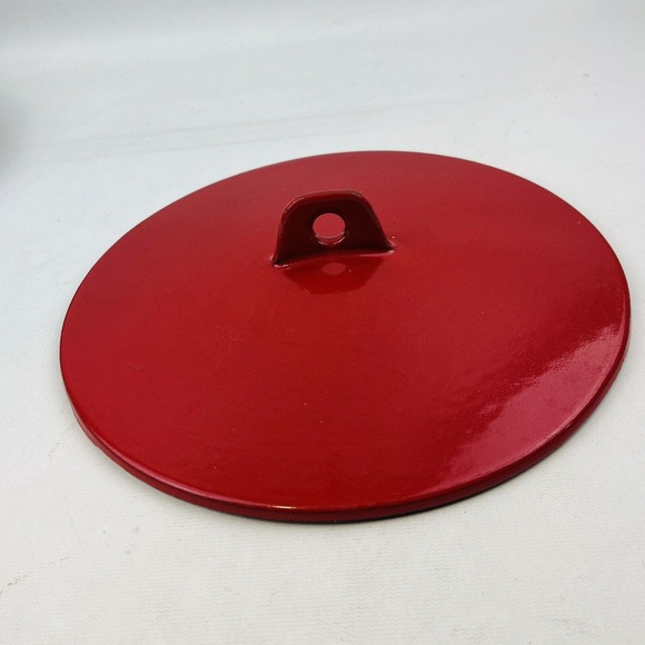 Vintage Voss Red Casserole Dish & Lid Oven Ware Seidelin Design Enamel Cast Iron - Picture 7 of 16